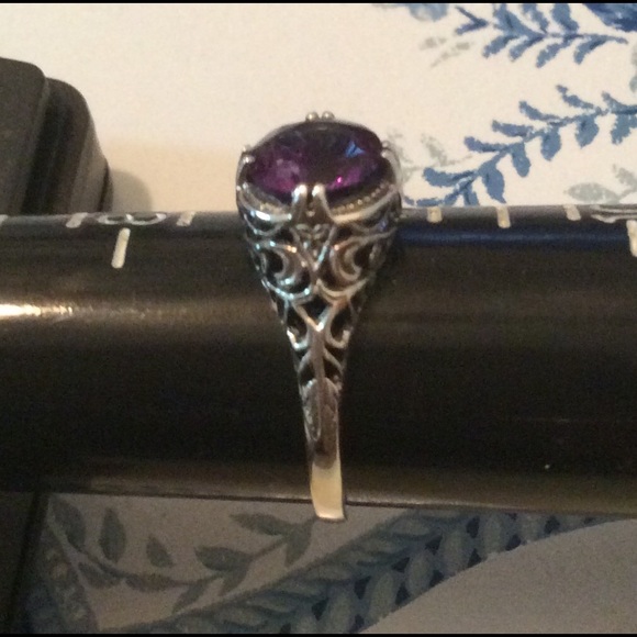 ART DECO STYLE STERLING SILVER AMETHYST RING SZ 9 - Picture 6 of 8